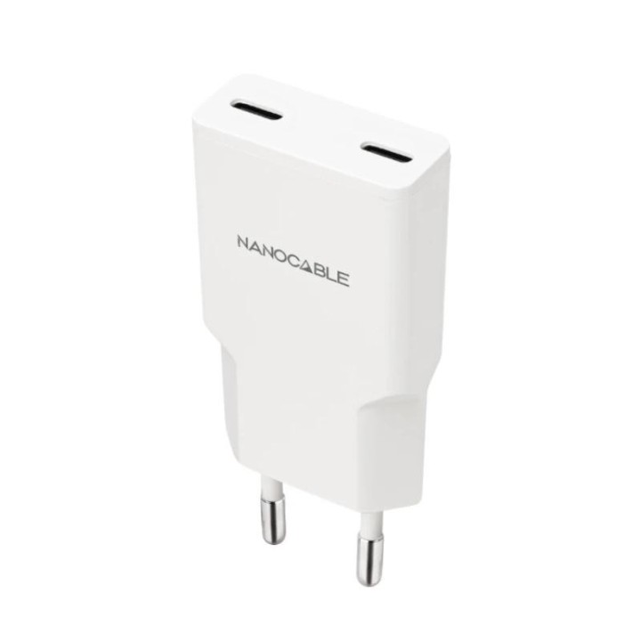 nanocable cargador 2xusb c/pd 20w  blanco
