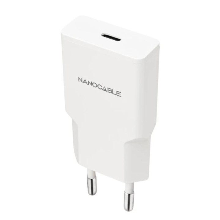 nanocable cargador usb c/pd + usb a/qc 25w blanco