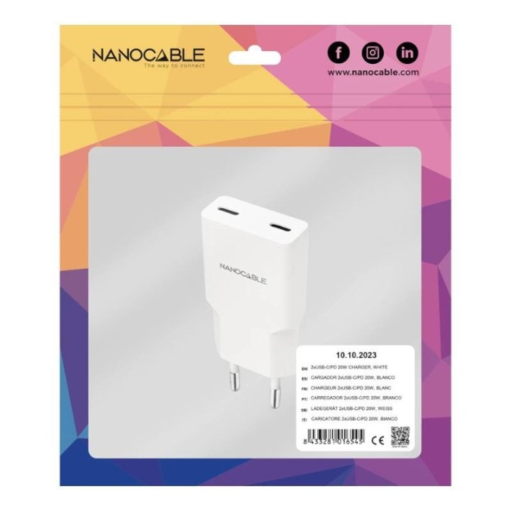 nanocable cargador 2xusb c/pd 30w  blanco