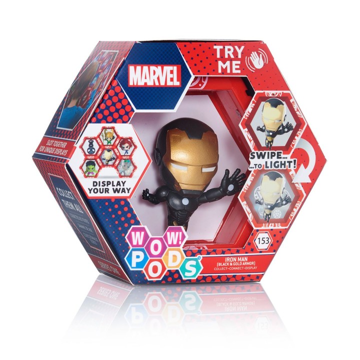 wow stuff figura wow pod marvel iron man (black & gold armour)