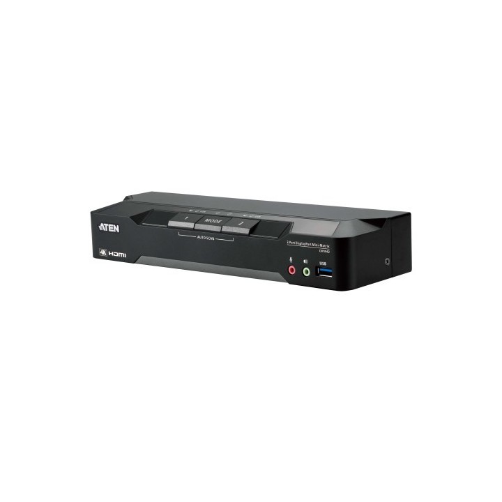 aten aten 2 port 4k displayport dual display mini matrix boundless kvm switch with usb peripheral su