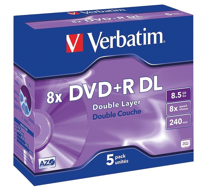 verbatim pack 5u dvd+rdl doble capa 8.5gb 8x 43541