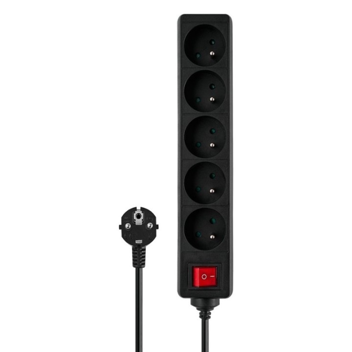 regleta de 5 enchufes 5m negro savio lz 03 con interruptor capacidad maxima 2500w