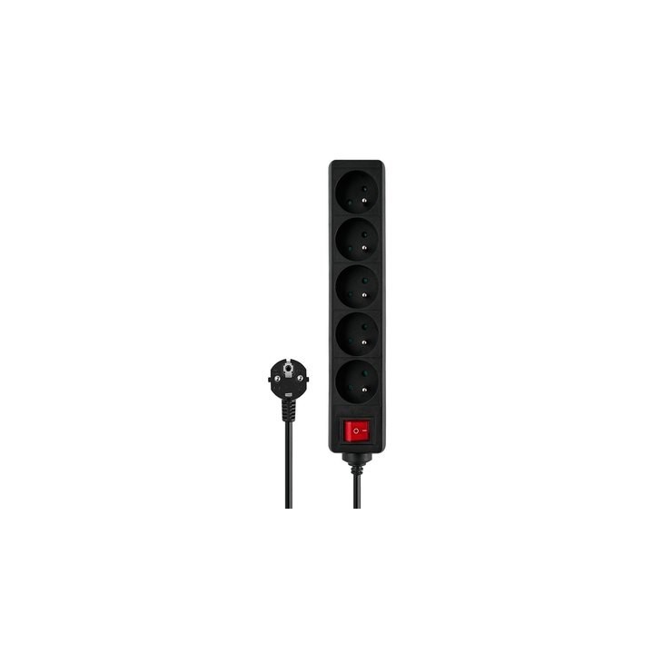 regleta de 5 enchufes 5m negro savio lz 03 con interruptor capacidad maxima 2500w