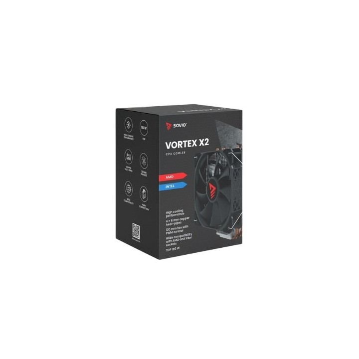 disipador cpu savio vortex x2 black ven 120mm tdp 180w multisocket max 157mm
