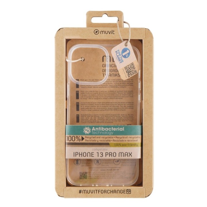 muvit funda muvit recycletek para apple iphone 13 pro max antibacterias transparente