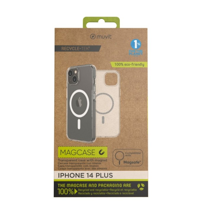 muvit funda muvit recycletek magsafe para apple iphone 14 plus transparente