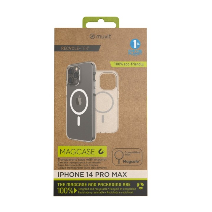 muvit funda muvit recycletek magsafe para apple iphone 14 pro max transparente