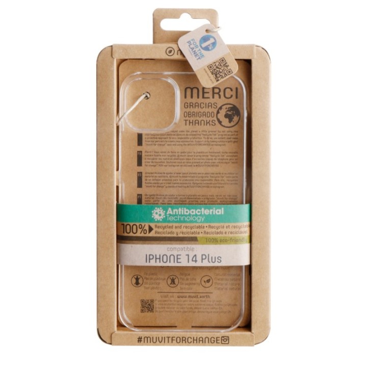 muvit funda muvit recycletek para apple iphone  14 plus transparente antibacterias