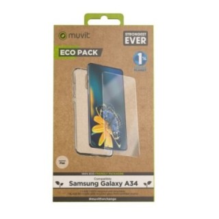 muvit funda muvit para samsung galaxy a34 + protector de pantalla vidrio templado plano