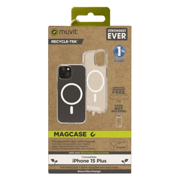 muvit funda muvit recycletek magsafe para apple iphone 15 plus transparente