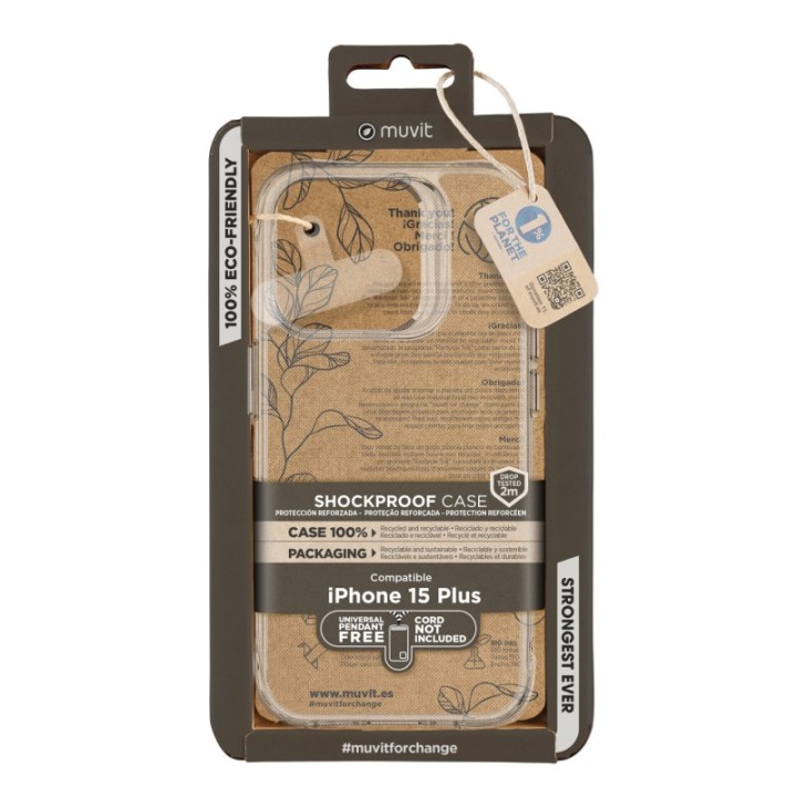 muvit funda muvit shockproof 2m para apple iphone 15 plus transparente