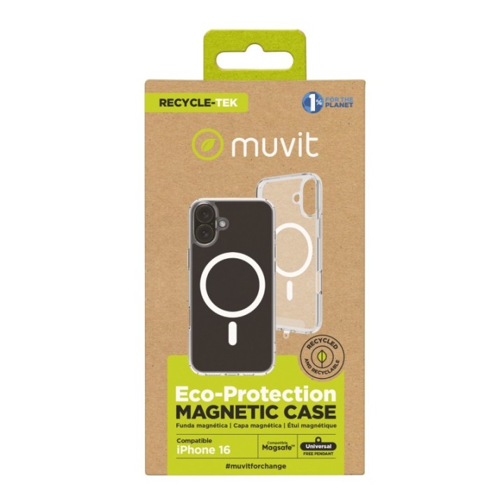 muvit funda muvit recycletek magsafe para apple iphone 16 transparente