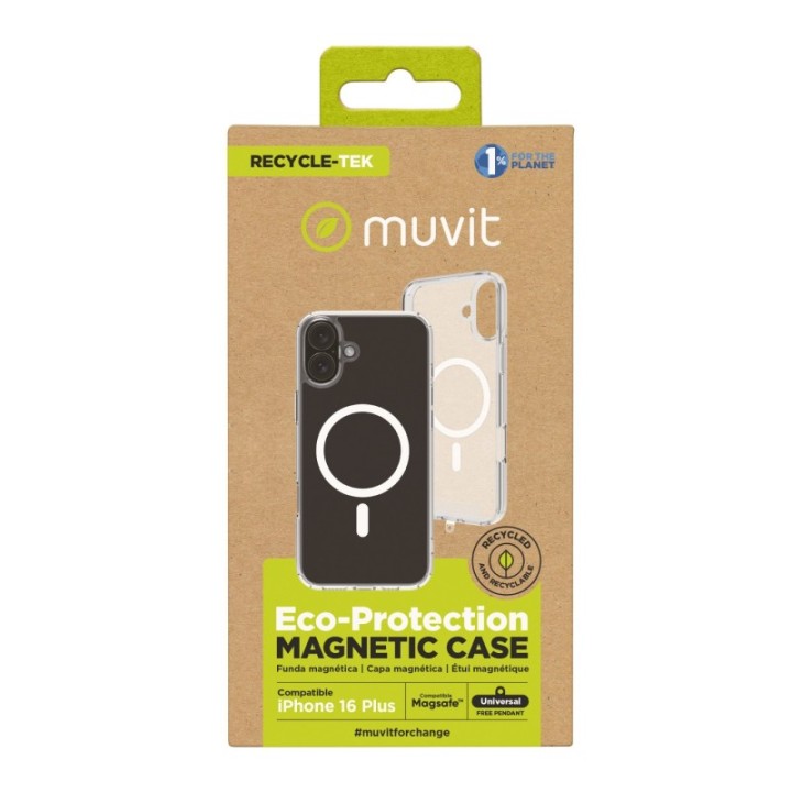 muvit funda muvit recycletek magsafe para apple iphone 16 plus transparente