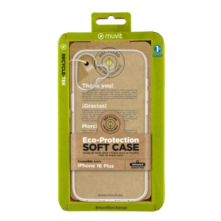 muvit funda muvit recycletek para apple iphone 16 plus transparente