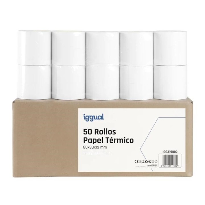 iggual caja 50 rollos papel t?rmico sin bpa 80x80