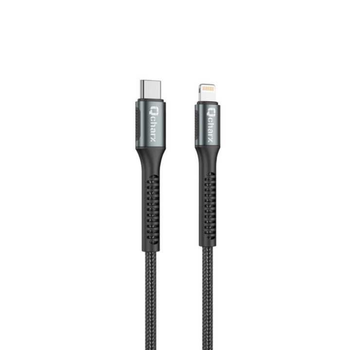 qcharx international cable qcharx prague tipo c a lightning 3a 20w   1 m   aleacion de aluminio negr