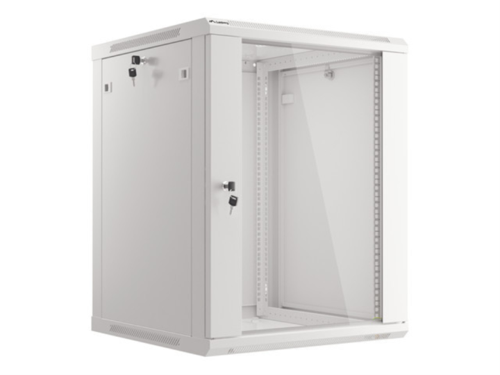 armario lanberg mural rack 19" 15u 600x600 flat pack gris puerta cristal