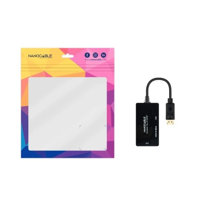 nanocable conversor dp a hdmi/dvi/vga negro 20 cm