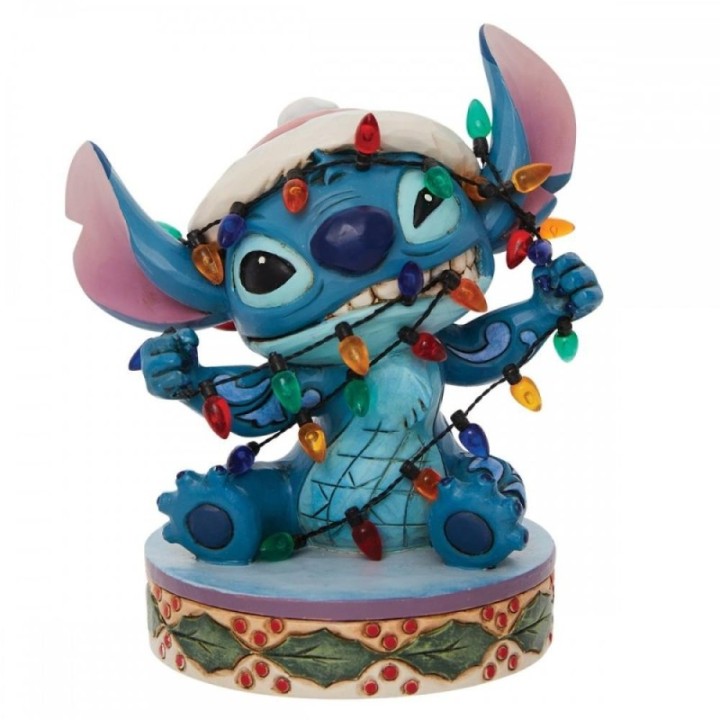 enesco figura enesco disney stitch envuelto en luces de navidad