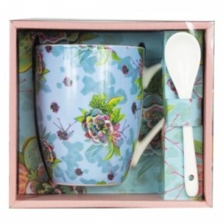 enesco taza de cerámica con cuchara enesco flores
