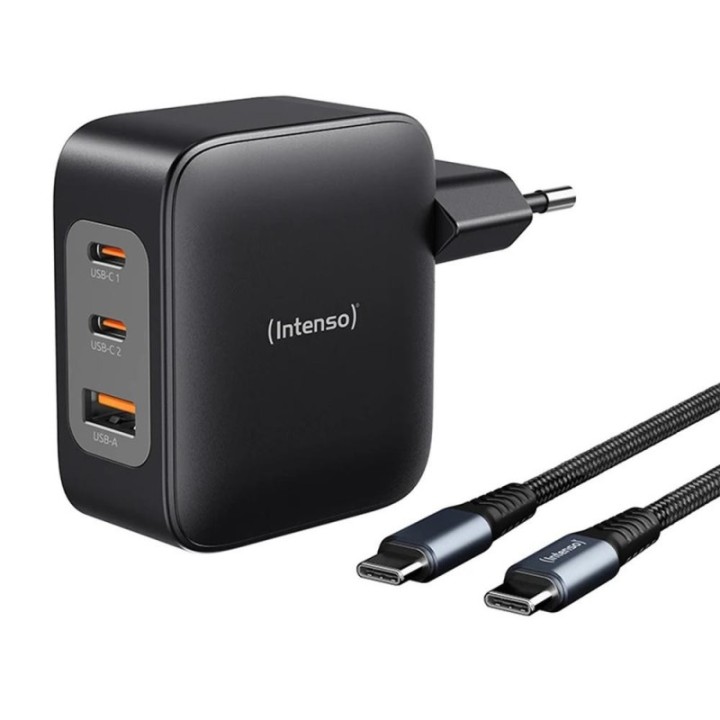 intenso cargador de pared intenso gan w100acc 2x usb tipo c + 1x usb tipo a + cable usb tipo c
