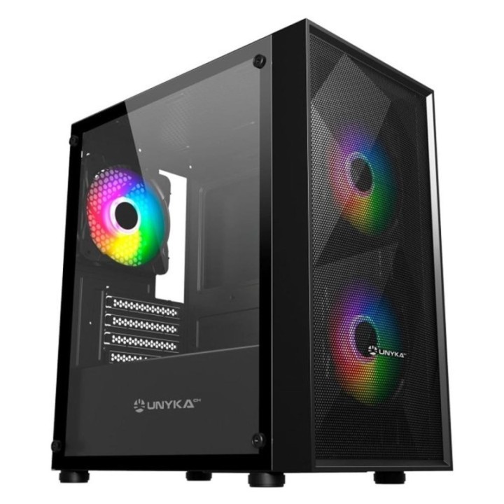 unykach caja ordenador gaming unyka mir b200 matx argb cristal templado negro