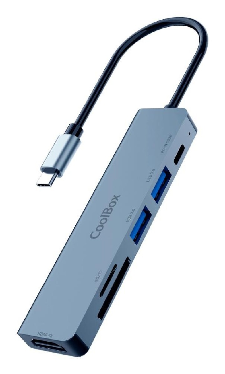 coolbox minidock coolbox c61 aluminio usb   c a hdmi 4k   2xusb   a   usb   c pd   sd   microsd pc