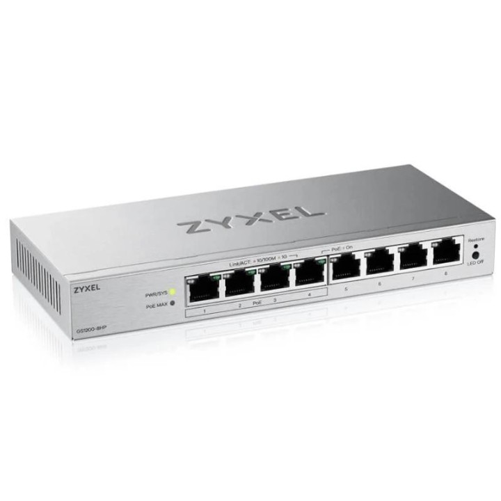 zyxel gs1200 8hpv3 switch 8xgb  4xpoe+  68w
