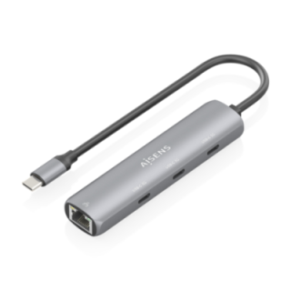 dock aisens usb c a ethernet gigabit hub 3xusb c gris 15cm
