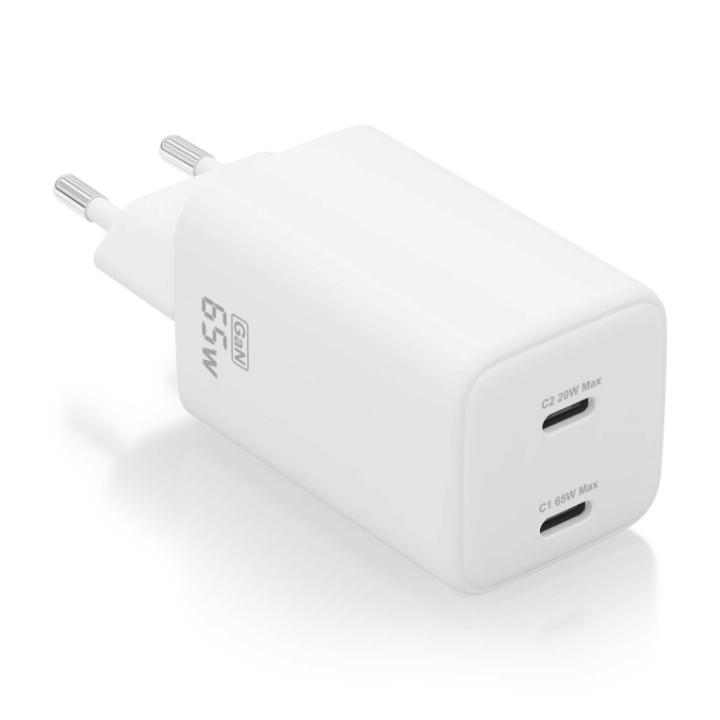 cargador aisens gan 65w 2xusb c pd3.0 qc4.0 blanco
