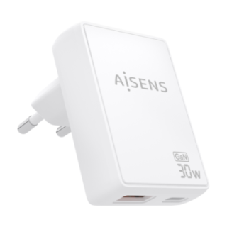 cargador aisens gan pared 30w usb c pd3.0 qc4.0 usb a qc3.0 blanco