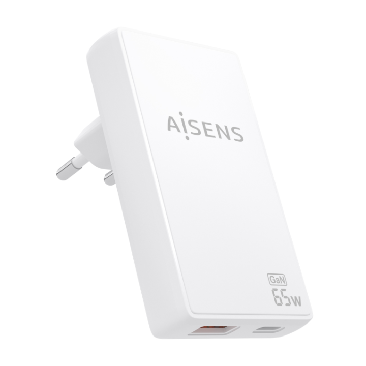 cargador aisens gan pared ultra delgado 65w usb c pd3.0 qc4.0 usb a qc3.0