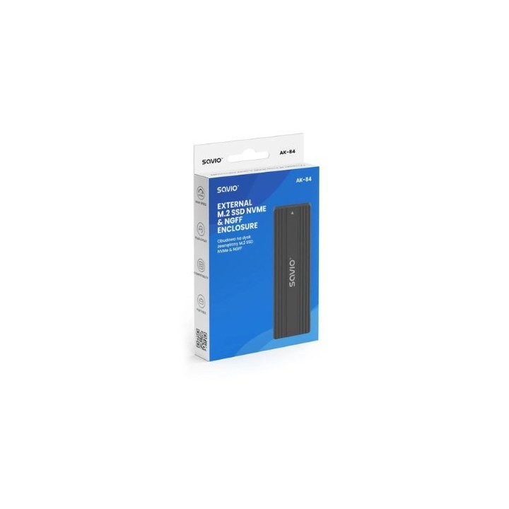 caja externa savio ssd m.2 nvme ngff ak 84 negro usb c 3.1 gen 2 max 10gbs max 4tb nvme sata