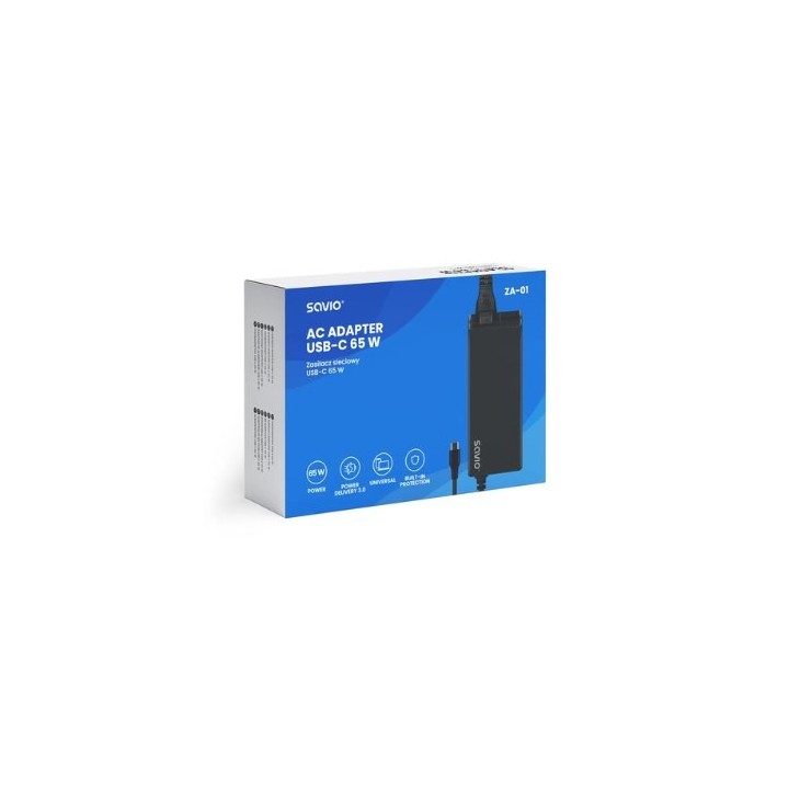 adaptador corriente savio usb c 65w za 01 negro power delivery 3.0 65w universal cable 2.4m