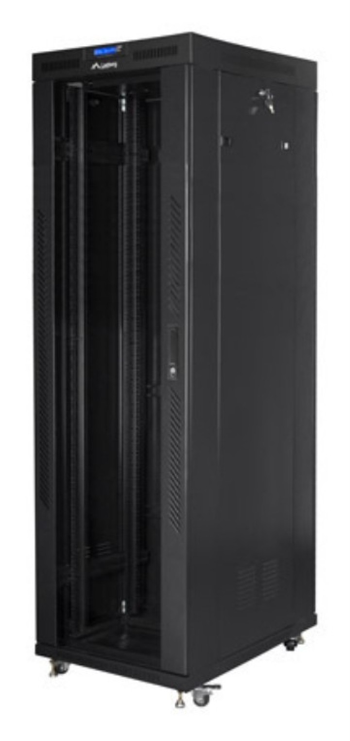 armario lanberg rack 19" 42u 800x800 flat pack negro puerta cristal con lcd