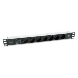regleta alimentacion aluminio rack 19" 1u 7 tomas tipo shucko euro + 2 tomas usb con protector spd c