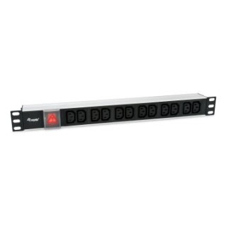 regleta alimentacion aluminio rack 19" 1u 12 tomas iec c13 con interruptor cable 1.8m