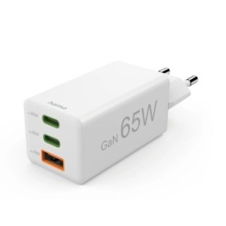 cargador usb c hama 65w 2xusb c 1xusb a gan  quick charge power delivery blanco