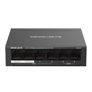 switch poe+ no gestionable mercusys ms106p 6p 6xrj45 100mbps poe+ 40w 250m