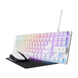 teclado mouse y alfombrilla trust gaming gxt 794 blanco rgb raton wireless 4800dpi teclado cable