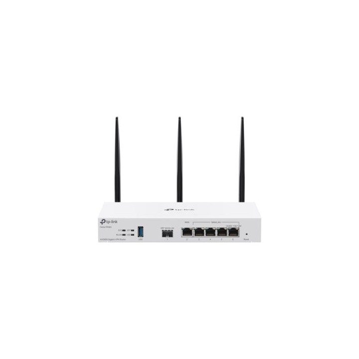 router vpn wifi 6 tp link festa fr365 ax3000  5xlan gb 1xsfp 1xusb openvpn metalico blanco