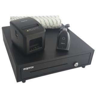 kit tpv approx cajon appcash01 negro + scan appls22 + imp. term. apppos80am usb + papel cyt8060bpa