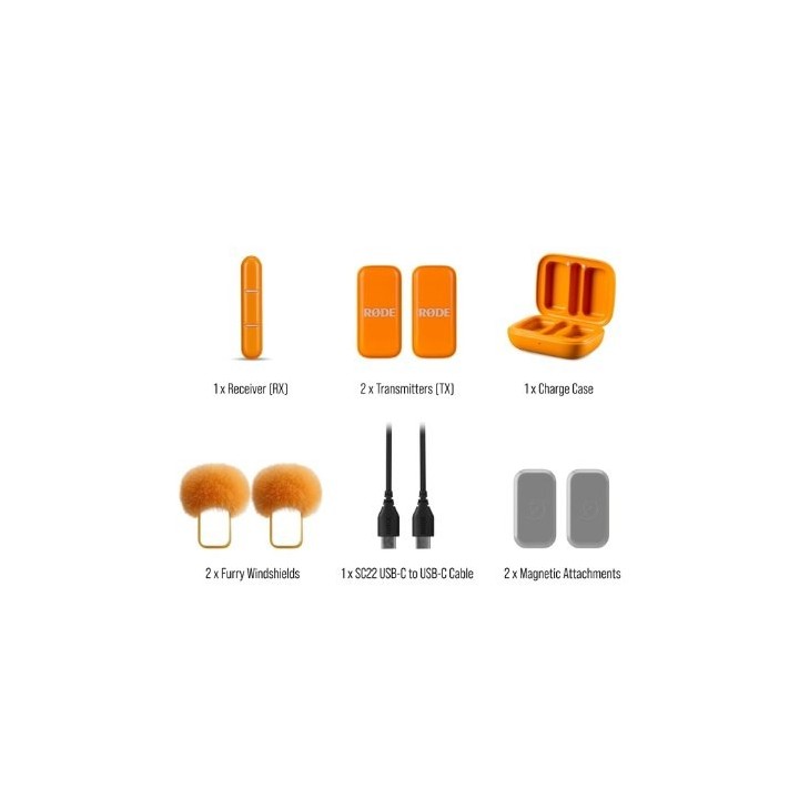 microfono rode wireless micro c orange usb c 21h battery gainassist 21dba 73db