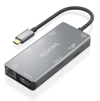 hub aisens usb c dock 9 en 1 usb c 2xhdmi rj45 2xusb a 3.0 usb a 2.0 pd