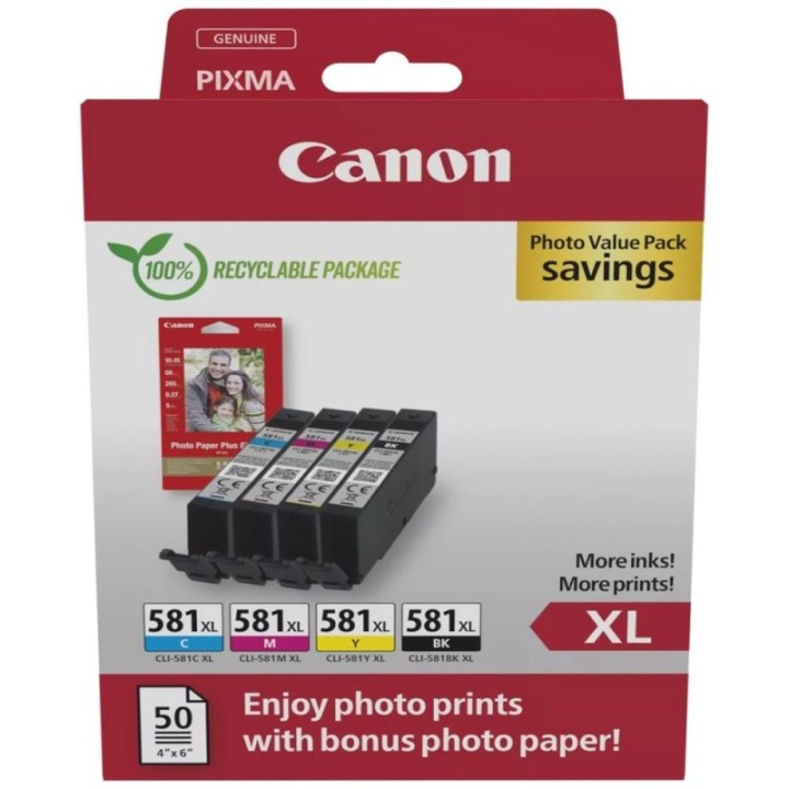 canon multipack canon cli   581xl bk   c   m   y + papel fotografico