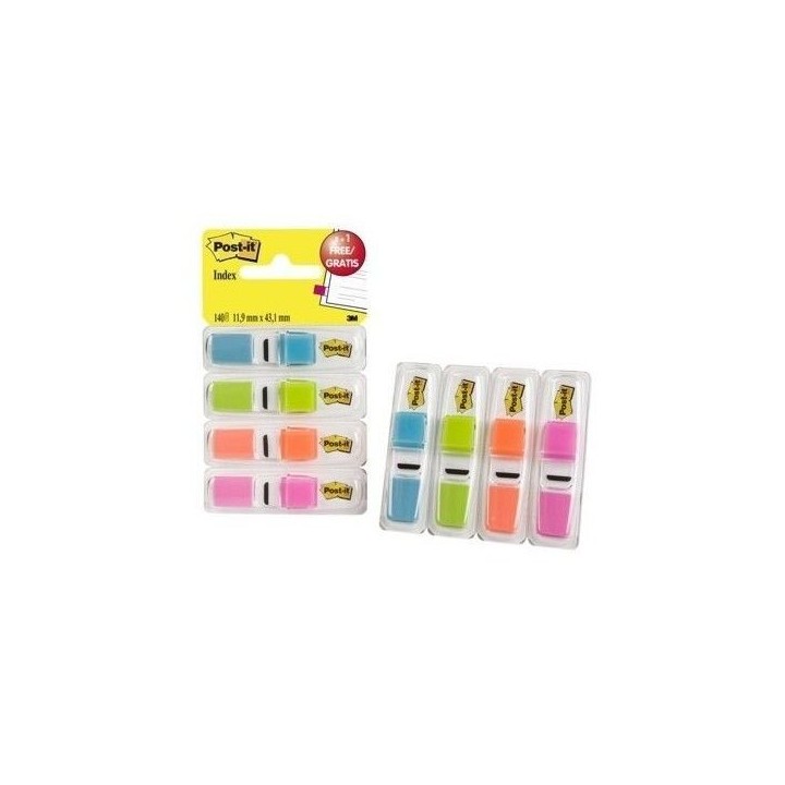post it pack 3+1 dispensadores x 35 marcadores index pequenos 11,9x43,2mm colores surtidos transluci