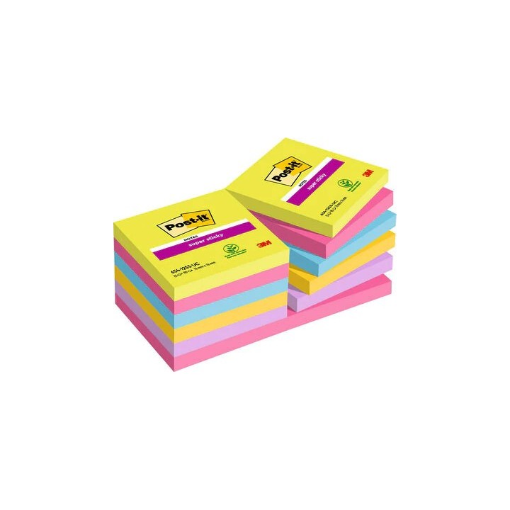 post it pack 12 blocs 90 hojas notas adhesivas 76x76mm super sticky colores surtidos ultra 654 12ssu