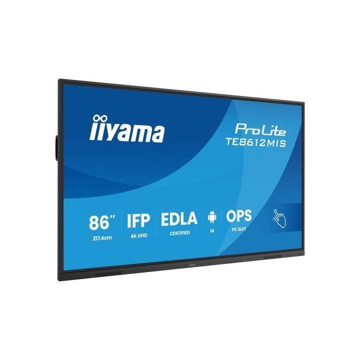 iiyama monitor interactivo iiyama 86" edla, android 14, 8/128gb, 40 p,3840x2160,uhd,mm 2x 20w,vga,hd