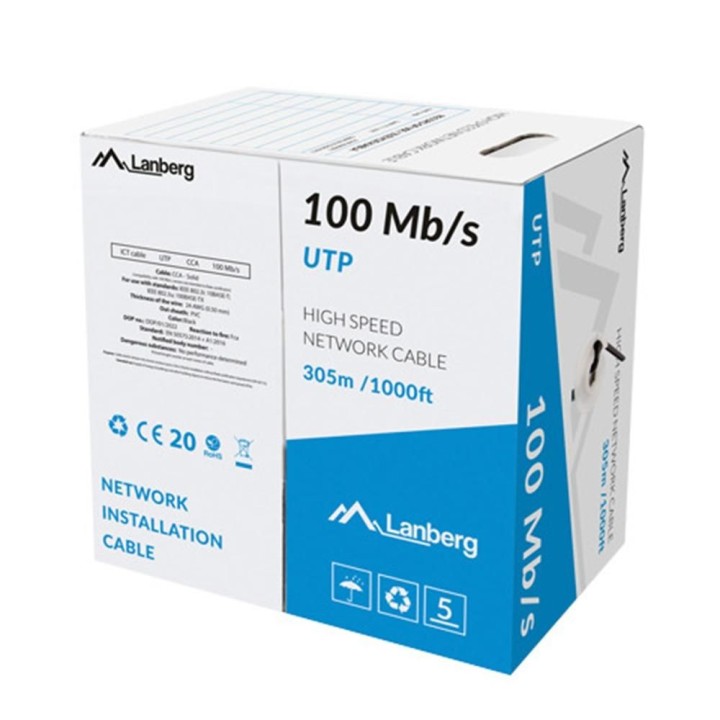 lanberg bobina 100mb - s lanberg utp 305m solid cca negro